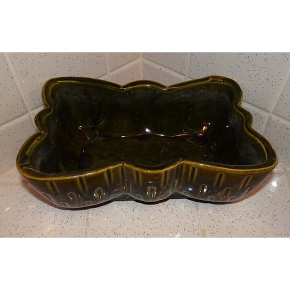 Vintage Upco Green Rectangle Planter w/ Scalloped Edges farmhouse art deco 1970s - Picture 12 of 16